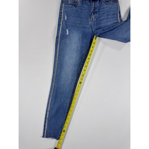 Guess Womens Jeans Rhinestone Embellished High Rise Skinny Distressed Blue Denim - Picture 4 of 15